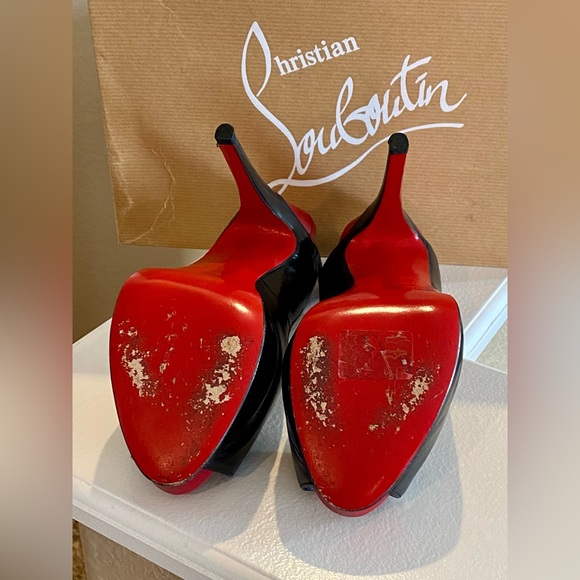 🔥 Christian Louboutin Black Leather Platform Peep Toe Heels Pumps Shoes 🔥 - Picture 8 of 10